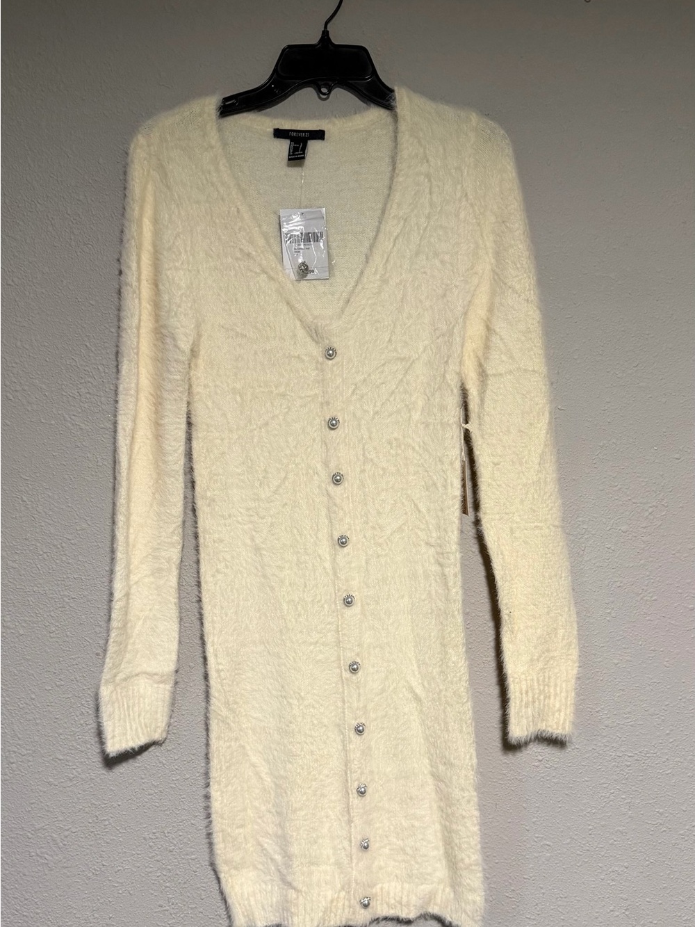 Forever 21 Cream V-Neck Button-Front Women's Sweater Dress